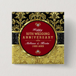 50. Hochzeitstag Schwarzes Gold & Rot Button