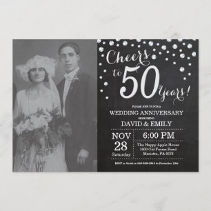 50. Hochzeitstag Schwarzes Silber Chalkboard Einladung