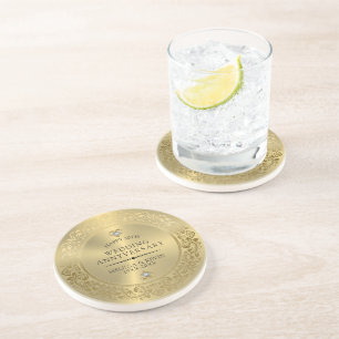 50. Hochzeitstag Shiny Floral Gold Rahmen Getränkeuntersetzer