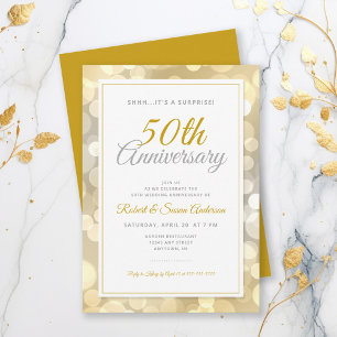 50. Hochzeitstag Überraschung   Gold Bokeh Einladung