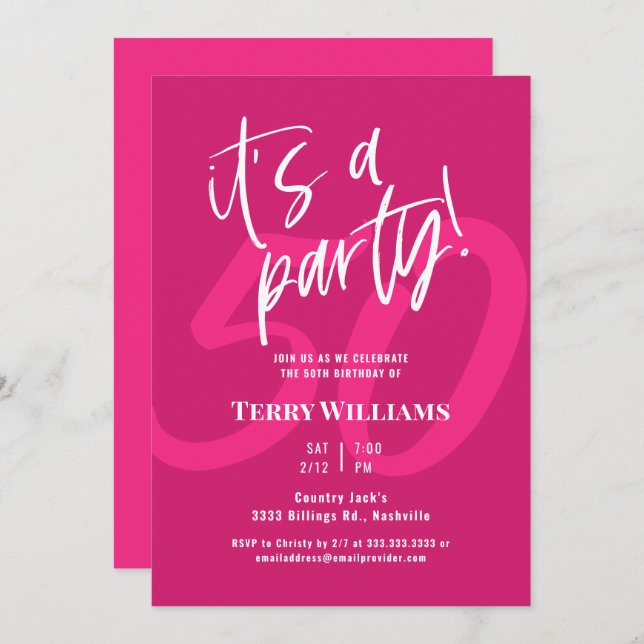50. Hot Pink Geburtstagsparty Einladung (Vorne/Hinten)