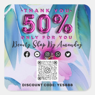 50%ige Abnahme des QR CODE Floral Tropical Pink Quadratischer Aufkleber