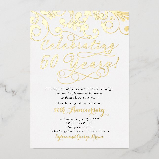 50 Jahre 50 Jahre Hochzeitstag Folieneinladung (Vorderseite)