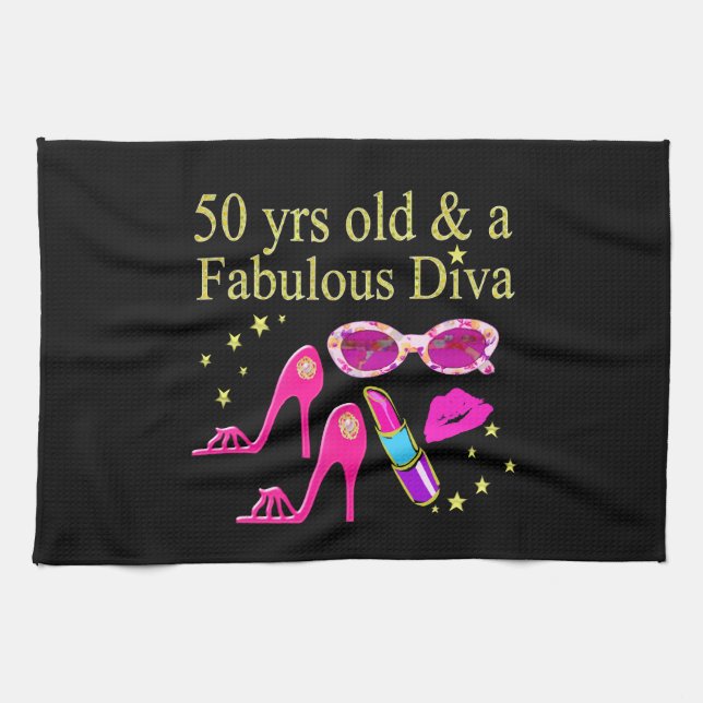 50 JAHRE ALT UND EIN SCHÖNES DIVA-DESIGN GESCHIRRTUCH (Horizontal)