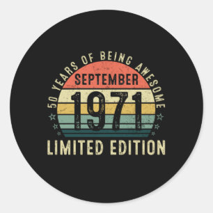 50 Jahre Awesome September Geburtstag Runder Aufkleber