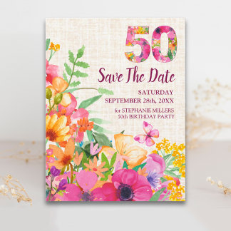 50 Jahre Blume Blumenhandtücher 50. Geburtstag Ankündigungspostkarte