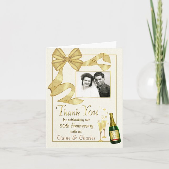 50 Jahre Dankeschön Karten - Vintager Bow (Vorderseite)