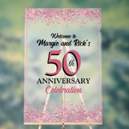 50 Jahre Faux Pink Glitter Begrüßungszeichen Acrylschild