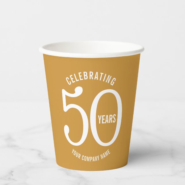 50 Jahre Firmenjubiläum Party goldfarben Pappbecher (Vorderseite)