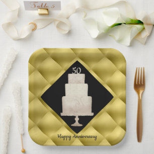 50 Jahre Gold 3 Tier Cake Pappteller