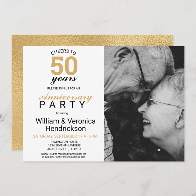 50 Jahre Gold 50 Jahre Hochzeitstag Einladung (Vorne/Hinten)