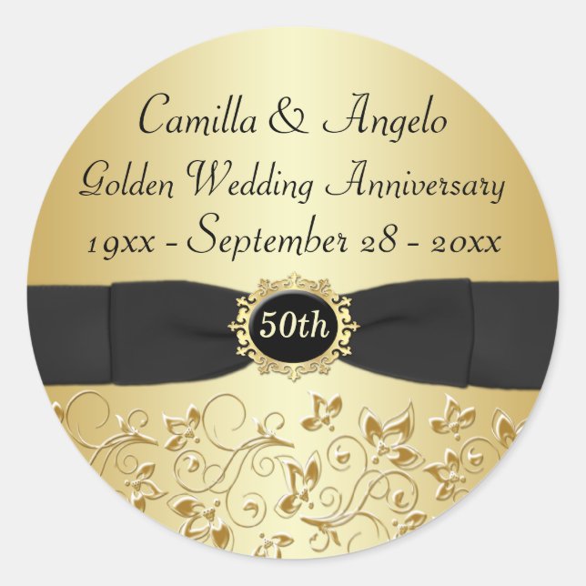 50 Jahre Gold, Black 1.5" Round Sticker (Vorderseite)