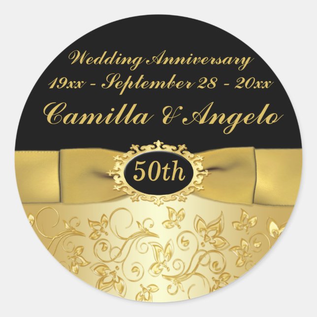 50 Jahre Gold, Black 1.5" Round Sticker (Vorderseite)