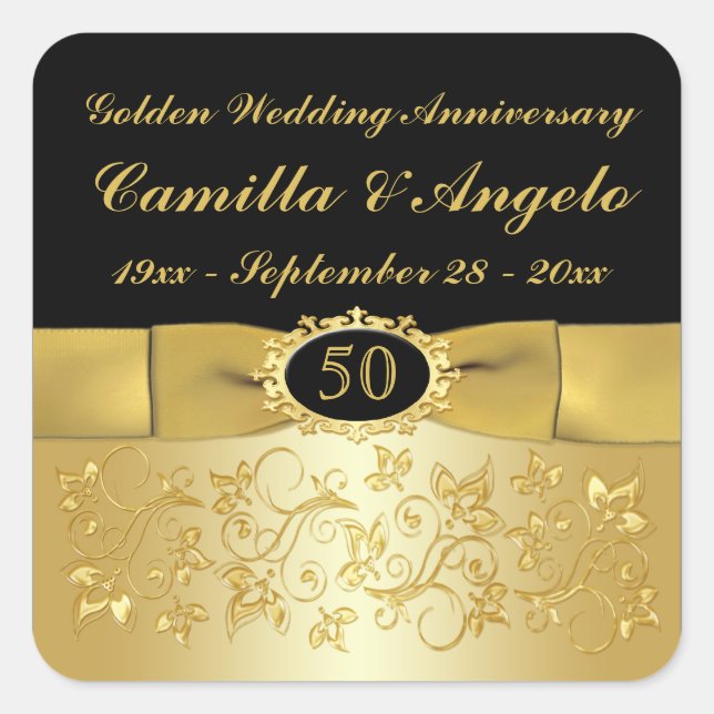 50 Jahre Gold, Black 1,5" Square Sticker (Vorderseite)