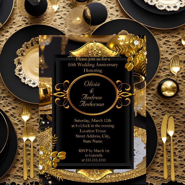 50 Jahre Gold Black Diamond Dinner Party Einladung (Von Creator hochgeladen)