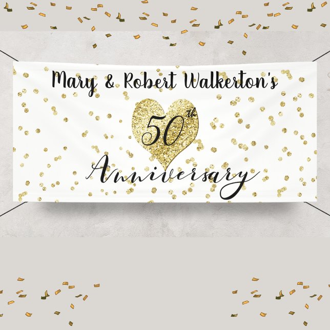 50 Jahre Gold Confetti Hochzeit Empfang Banner (50th Anniversary Gold Confetti Wedding Reception Banner)