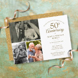 50 Jahre Gold Heart Confetti 3 Foto Einladung<br><div class="desc">Personalisieren Sie Ihre Lieblings-3-Fotos und Ihre besonderen 50. goldenen Hochzeitstag Details in schicken goldenen Typografie. Auf der Rückseite befinden sich die Liebe Confetti. Entwickelt von Thisisnotme©</div>