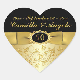 50 Jahre Gold und Black 1.5" Heart Sticker