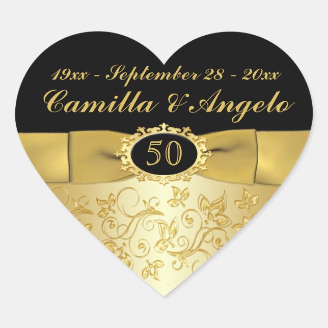 50 Jahre Gold und Black 1.5" Heart Sticker (Vorderseite)