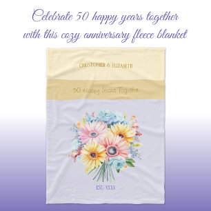 50 Jahre goldene Hochzeit Blumen lila Fleecedecke