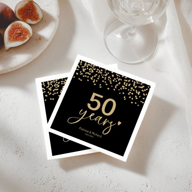 50 Jahre Hochzeit Jubiläum Chic Black and Gold Serviette (Von Creator hochgeladen)
