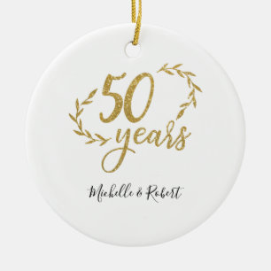 50 Jahre Hochzeitstag Geschenk Gold Glitzer Keramik Ornament