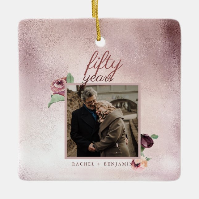50 Jahre Hochzeitstag Rose Gold Glitzer Keramikornament (Vorderseite)