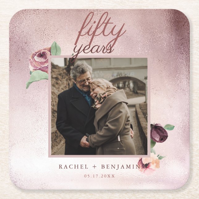50 Jahre Hochzeitstag Rose Gold Glitzer Rechteckiger Pappuntersetzer (Vorderseite)
