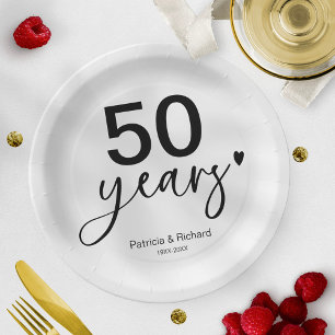 50 Jahre Hochzeitstag Schwarz und Weiß  Pappteller