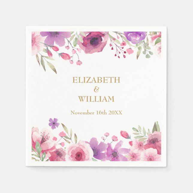 50 Jahre Jubiläum Wasserfarben Rose Grünpflanzen Serviette (Vorderseite)