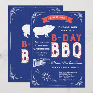 50 Jahre junges Retro Red White and Blue GRILLEN P Einladung