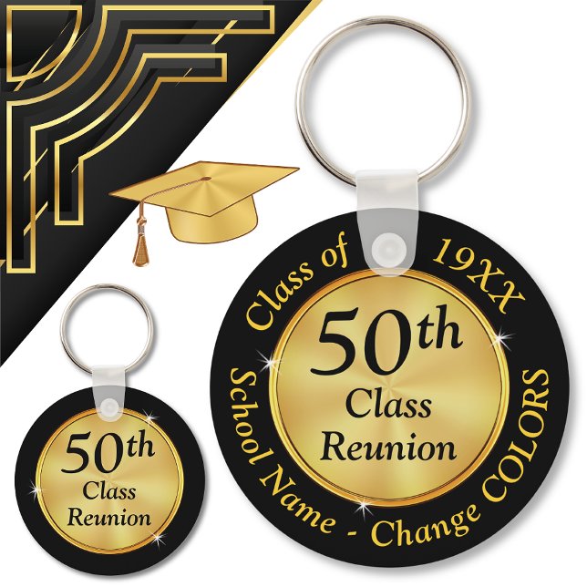50 Jahre Klasse Wiedersehen Souvenirs, Farbwechsel Schlüsselanhänger (50 year class reunion souvenirs. Black Gold Personalized, 50th Class Reunion Favors. Class of 1974.)