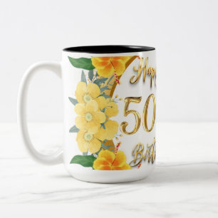 50 Jahre: Kundenspezifisches Foto Happy Birthday P Zweifarbige Tasse