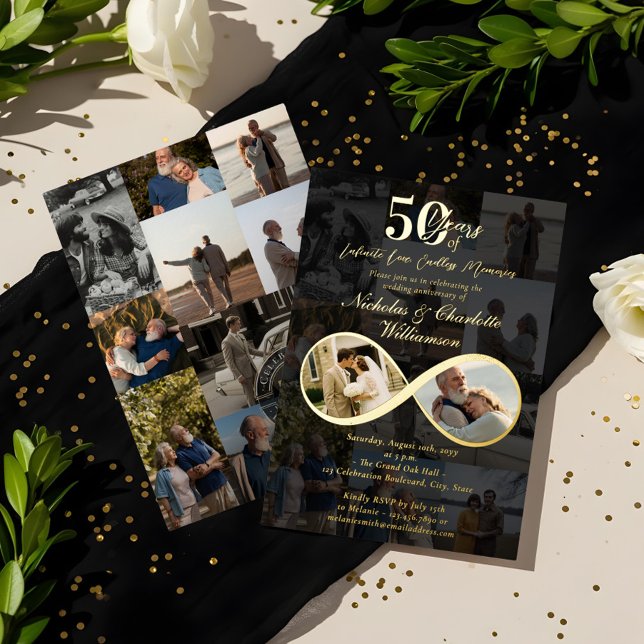 50 Jahre Liebe Unendlichkeit Foto Collage Jahresta Folieneinladung (50 Years Love Infinity Photo Collage Anniversary Foil Invitation)