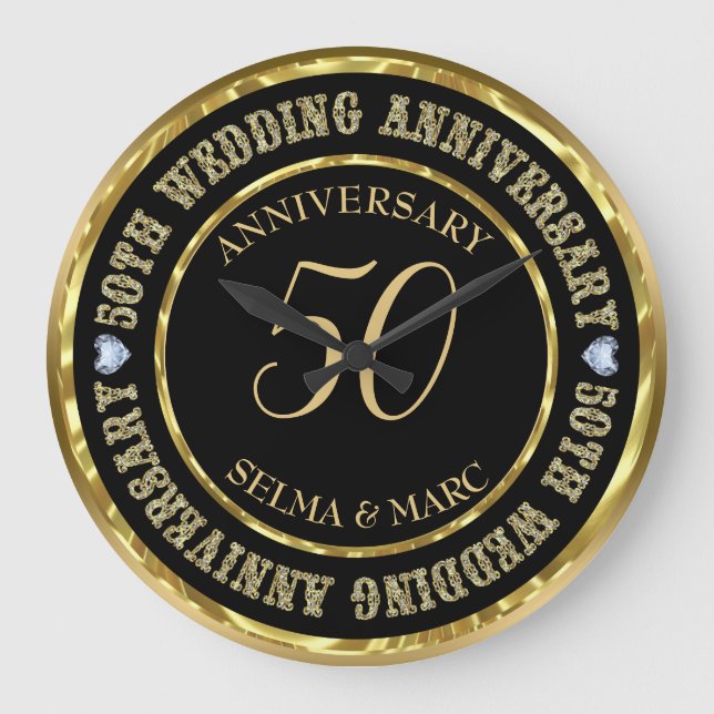 50 Jahre Metallic Gold & Black Große Wanduhr (Vorderseite)