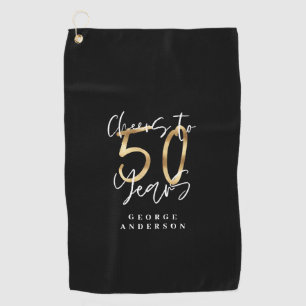 50 Jahre modernes Schwarz und Gold Golfhandtuch