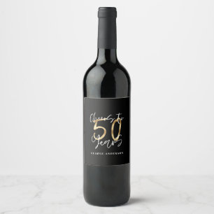 50 Jahre modernes Schwarz und Gold Weinetikett