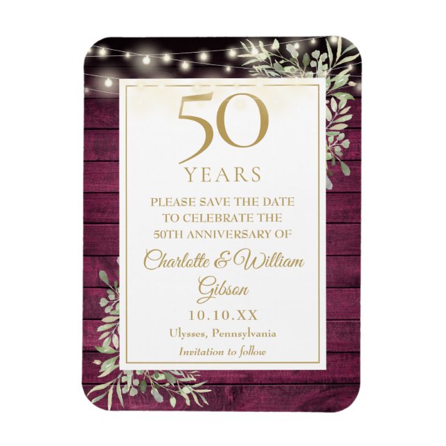 50 Jahre Rotes Rustikales Holz Save the Date Magnet (Vertikal)