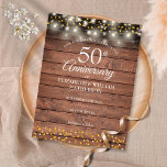 50 Jahre Rustikale Goldenherzen Save the Date Ankündigungspostkarte<br><div class="desc">Mit hübschen Saitenlichtern und zarten Goldherzen konfetti auf einem rustikalen Holzpaneelhintergrund. Personalisieren Sie mit Ihrem besonderen 50 Jahre goldenen Jubiläum Save the Date Informationen in schicken Schriften. Entwickelt von Thisisnotme©</div>