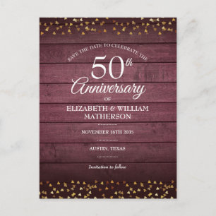 50 Jahre Save the Date Gold hört rustikal Postkarte