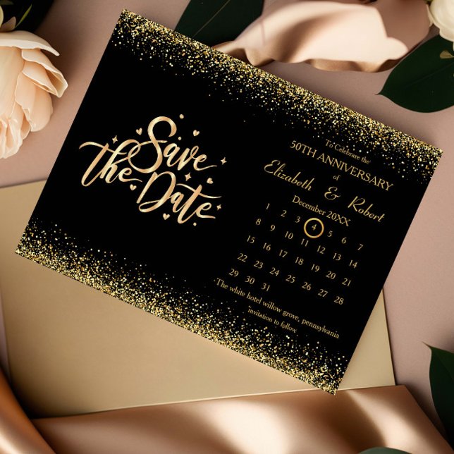 50 Jahre Schwarz & Glitzer Der Datumskalender Ankündigungspostkarte (Von Creator hochgeladen)