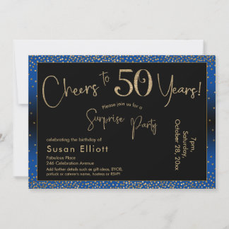 50 Jahre Überraschung Geburtstag Gold & Blau Einladung