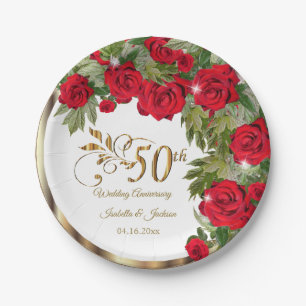 50. Jahrestag - Blume zur Rote Rose Pappteller