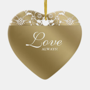 50. Jahrestag, der Blumendamast-Goldweiß Wedding Keramik Ornament