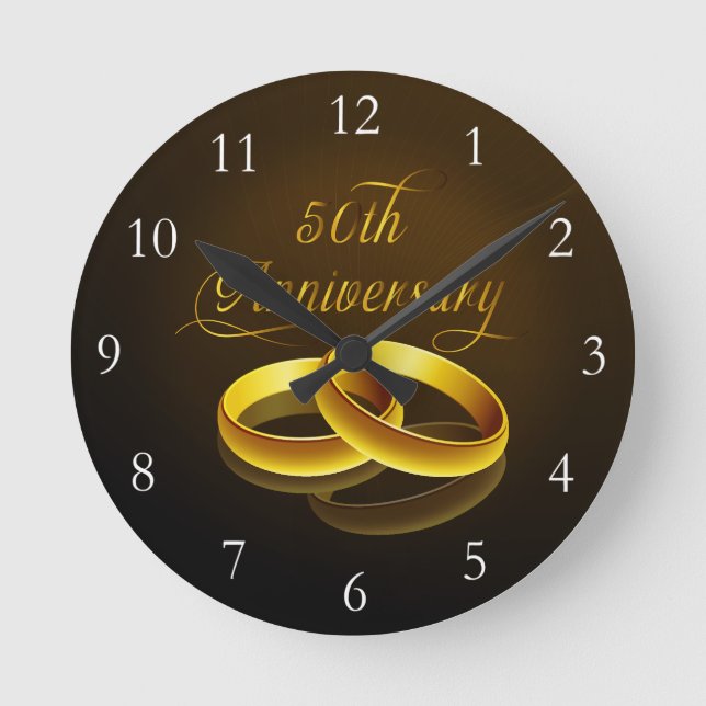 50. Jahrestag | Gold Script Runde Wanduhr (Vorderseite)