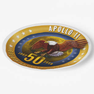 50. Jahrestag goldenes Eagle Apollo 11 und Mond - Pappteller