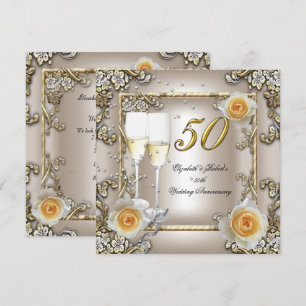 50. Jahrestag Hochzeit Creme Gold Rose Silver Einladung