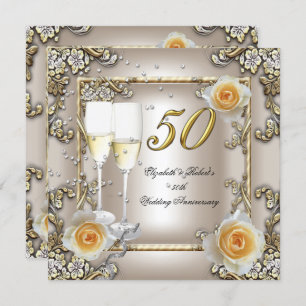 50. Jahrestag Hochzeit Creme Gold Rose Silver Einladung