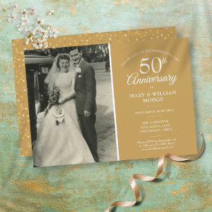 50. Jahrestag Hochzeit Foto Gold Herz Confetti Einladung