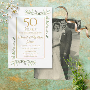 50. Jahrestag Hochzeit Foto Grüne Wasserfarbe Einladung